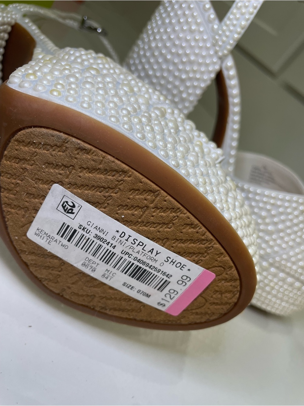 Gianni Bini White Pearl-Studded Platform Sandals - Picture 2 of 5